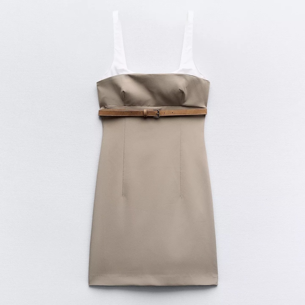 Zara Strapless Tan Dress with White Accents
